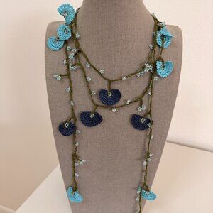 Traditional Turkish Oya Necklace Light & Dark Blue Lightweight